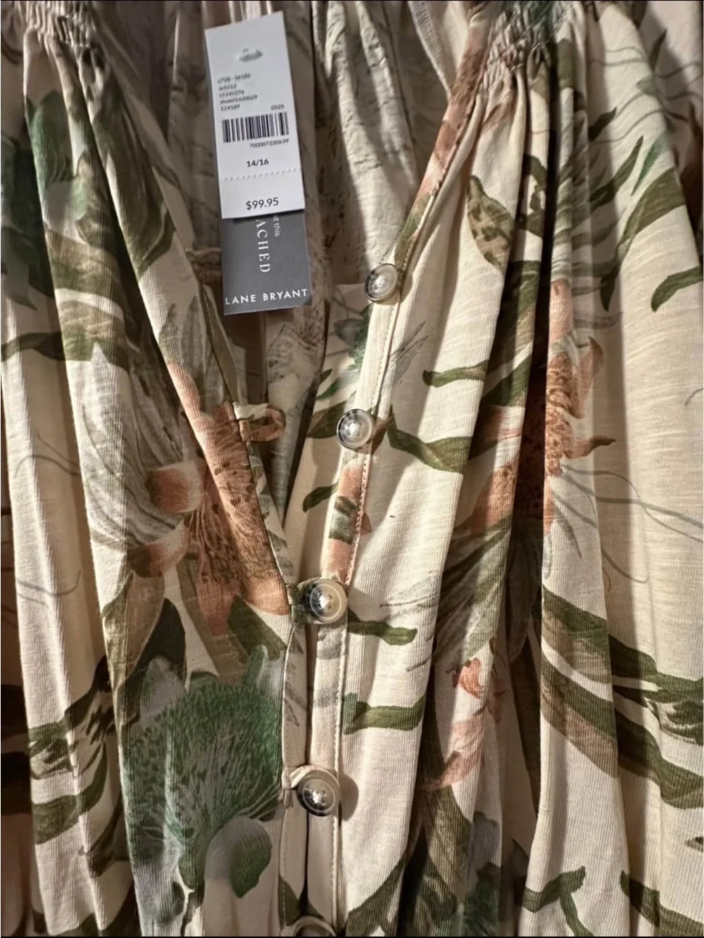 Lane Bryant NWT 14/16 Cream Floral Wide-Leg Jumpsuit with Green Print